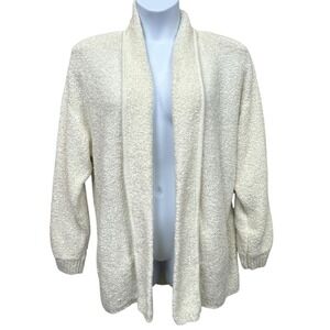 VTG Christine Gerard Sweater Womens XL White Open Front Cardigan Pockets Cozy